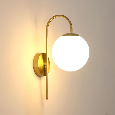 Indoor Wall Light, E27 Modern Gold Wall Lamp Interior Glass Lampshade for Bedroom, Living Room, Hallway, Kitchen (1/5)