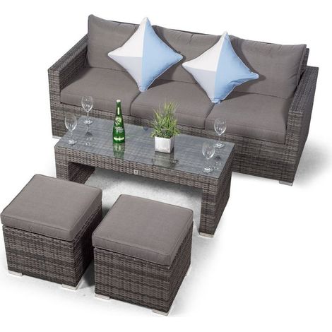 Giardino Sydney Rattan 3 Seater Sofa Set with Coffee Table and 2 Stools - Grey (1/5)