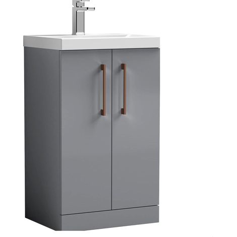 Balterley Bramshall Modern Bathroom 2 Soft Close Door & Mid-Edge Vanity Unit Basin, Satin Grey, 500mm (1/4)