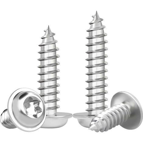 Vis Autotaraudeuses Torx Acier inoxydable A2 V2A Argenté Vis à Bois Entièrement Fileté à Tête Ronde avec Rondelles M4 x 16mm 20 Pièces (1/5)