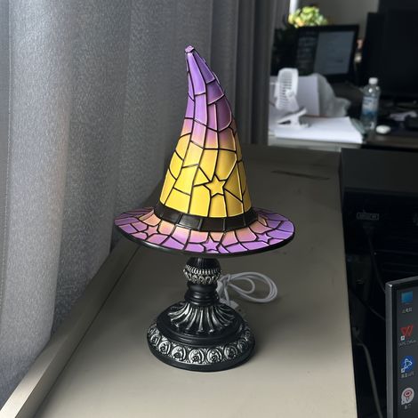 Lampe chapeau de sorcière LED peinte à la main - Décoration d'Halloween alimentée par USB avec effet lumineux, décoration de table gothique vintage pour (1/5)