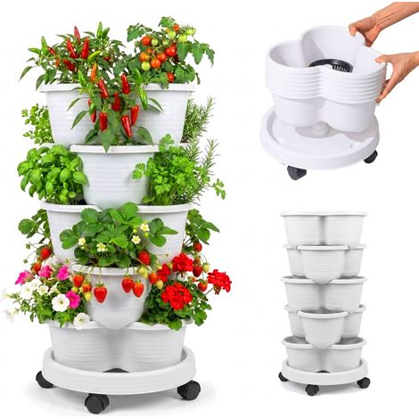 Stackable 5-Tier Plant Tower, 15 Pots, Drainage (1/5)