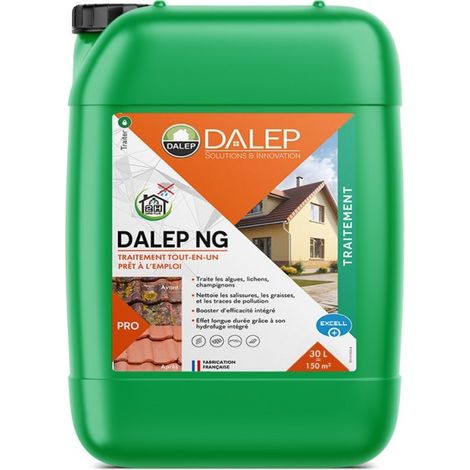 Dalep – Fongicide NG traitement tout-en-un 30L – Pour toitures, murs, terrasses – Hydrofuge intégré, sans odeur, sans rinçage
