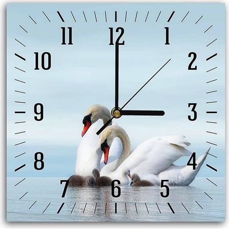 Horloge Murale Élégante de Cygnes au Crépuscule - 30 x 30 cm