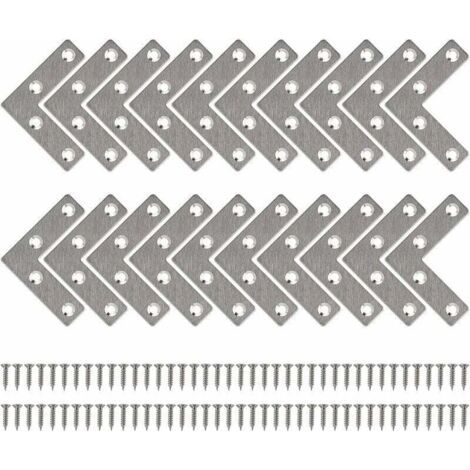 QORVA-Equerre de Fixation Plats Droits Support en forme de L Metalliques Equerres avec Vis pour Bois Meubles Placard Réparation Support 50 50mm 20 Pièces