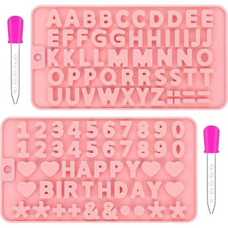 2 Pièces Silicone Letter Molds for Chocolate(Avec Goutteur)Silicone en Forme de Lettres et Chiffres Silicones en Forme de Lettres Pour la Préparation de Desserts et la Décoration de Gâteaux (1/5)