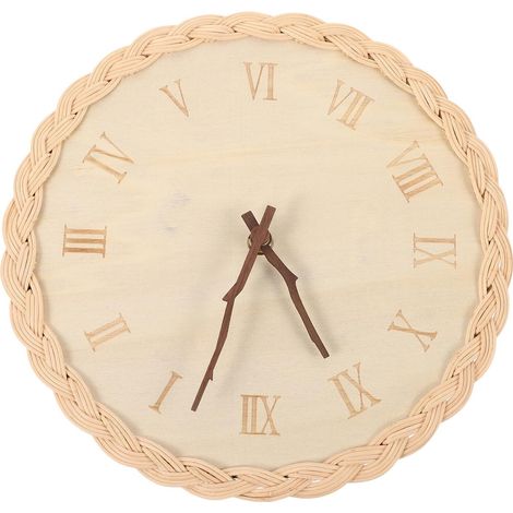 Horloge Murale Ronde Tressée en Tilleul Silencieuse Style Simple Décoration Maison Chambre à Coucher Bureau (1/5)
