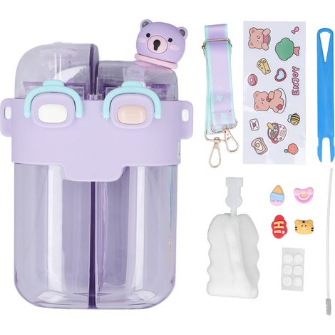 Gourde Kawaii 780ML Anti-Fuite avec Paille, Sangle Réglable et Autocollants - Violet (1/5)