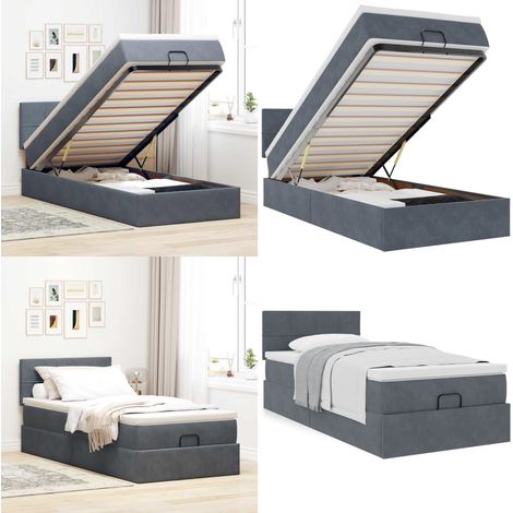 vidaXL Ottoman-Bett mit Matratze Dunkelgrau 90x200 cm Samt (1/5)