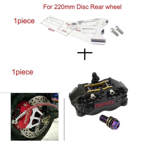 Étrier de frein à disque pour moto, 200 mm/220 mm, avant/arrière, 4 pistons, montage radial, 82 mm de débattement, pour scooter RSZ, Jog, Dirt Pit Bike, Grom – support en C noir 220 (1/5)