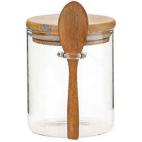 Sucrier avec couvercle en bambou et cuillère, bocal transparent pour le rangement de la cuisine  bouteilles, bocaux, boîtes (1/5)