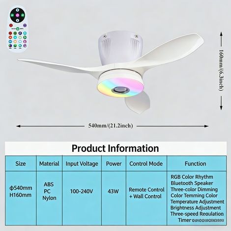 Socket Fan Light With Remote Ceiling Fan With Bluetooth Speaker Rgb Lights 3 Color Lights 3 Fan Speeds Socket Extender Small Ceiling Fans With Lights For Bedroom Living Room E27 Base White (1/5)