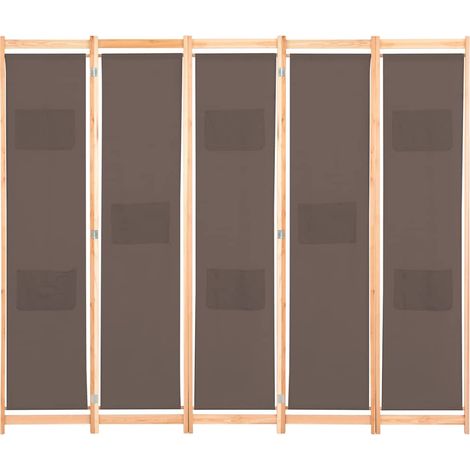 Paravent Cloison de séparation 5 panneaux, Pour Jardin, Balcon, Terrasse Marron 200 x 170 x 4 cm Tissu OIB8158E