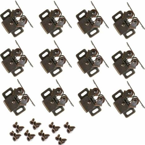 Set mit 12 Doppelrollen-Schrankriegeln, Türschließer aus poliertem Messing für Schränke, Schubladen und Kleiderschränke – Bronze (1/5)