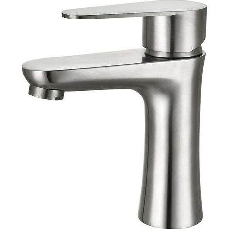 Robinet de salle de bain mitigeur monotrou en acier inoxydable 304 Finition brossée Aérateur démontable pour un flux doux (1/5)