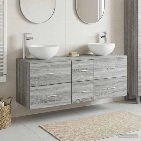 vidaXL Bathroom Cabinet Set 3 pcs Grey Sonoma 129 x 35 x 80 cm (1/5)