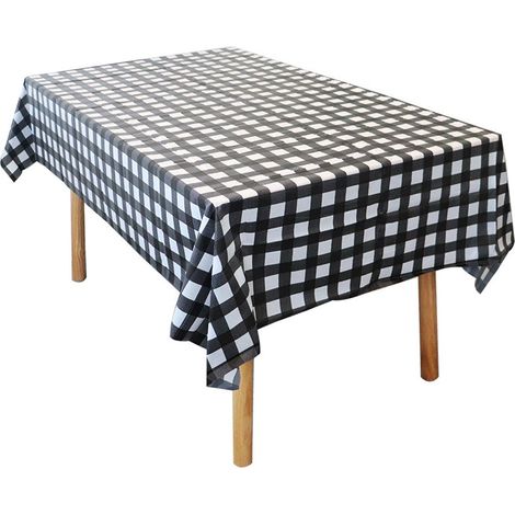 Nappe Toile Cirée - Ovale 137 x 274 cm - Bord Coupé Carreaux Noirs - Pour Jardin et Intérieur - 1 Pièce