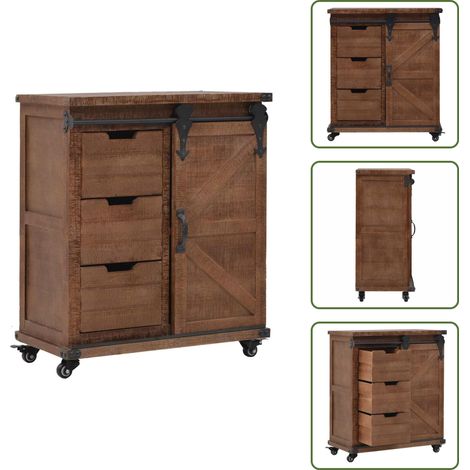 Sideboard Massivholz Tanne 64x33,5x75 cm Braun - Rollcontainer - Wohnzimmermöbel - Tischregal - Holzmöbel - Vintage Möbel (1/5)