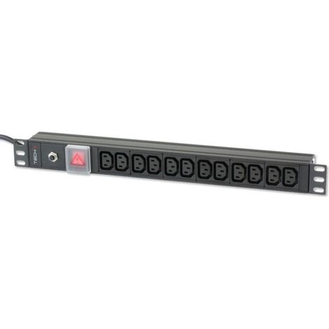 Techly I-Case STRIP-12C Rack-Zubehör Power Strip - Rack-Zubehör (Power Strip, Schwarz, Aluminium, 1U, 250 V, 12 AC-Ausgänge) (1/5)