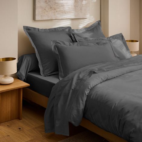 Drap Plat "Prestige" 100% Satin de coton Peigné 120 fils/cm² Coton Pur - Prestige Graphite - 240 x 300 cm pour lit 2 places - Prestige Graphite - 240 x 300 cm pour lit 2 places
