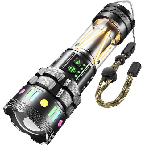 Linterna LED ultra potente LEKIA, recargable, de 900.000 lux, con luz para acampar, zoom, 11 modos, batería de 5000 mAh, linterna táctica impermeable para acampar, pescar y emergencias. (1/5)