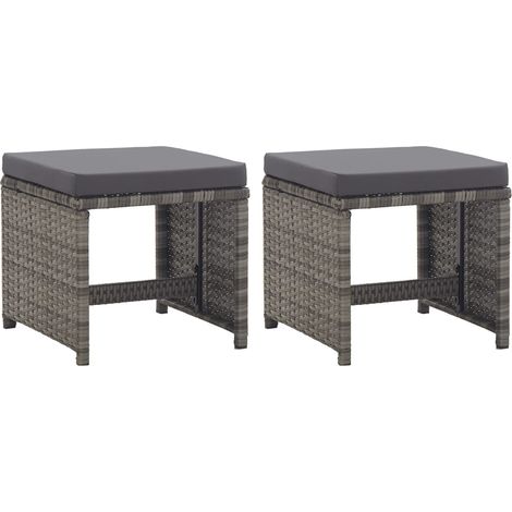 vidaXL Garden Stools 2 pcs with Cushions Poly Rattan Anthracite