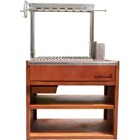 Barbecue charbon argentin Pedro – Acier corten et inox – Surface de cuisson 64x44,5cm pour 12 convives – Hauteur réglable 85cm – Barbecook (1/5)