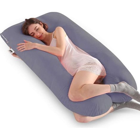 Almohada de embarazo, en forma de U, almohada de lactancia, terciopelo, lavable con funda reemplazable, 70 x 145 cm, algodón, gris oscuro, 70  145 cm (1/5)