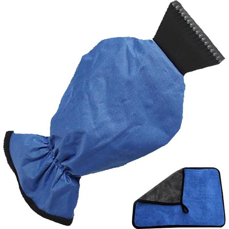 Auto-Eiskratzer mit Handschuh, Auto-Windschutzscheiben-Schaber, Winter-Auto-Schaber, Eiskratzer, Auto-Fenster-Schaber mit Handschuh, mit Autowaschlappen, blau