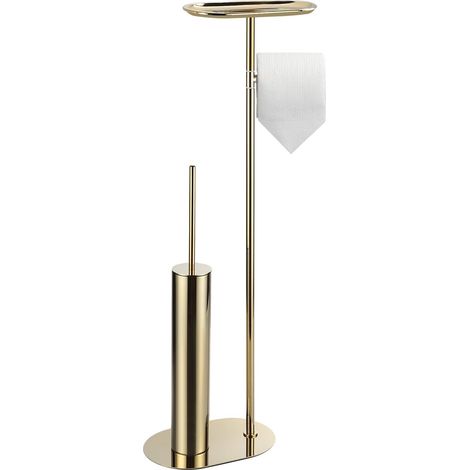 Ensemble de brosses de toilette autoportantes avec long acier inoxydable doré - Brosse WC et brosse WC avec porte-papier toilette - Ensemble 3 en 1 avec étagère - Design moderne (1/5)
