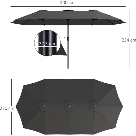 Parasol double rectangulaire 4x2,2x2,3m gris foncé, manivelle inclinable (1/5)