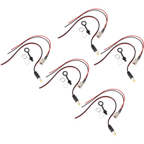 5 Connecteurs Jack Alimentation DC Femelle 10A 5,5x2,1mm 15cm 18AWG Prise Châssis Adaptateur avec Capuchon Étanche (1/5)