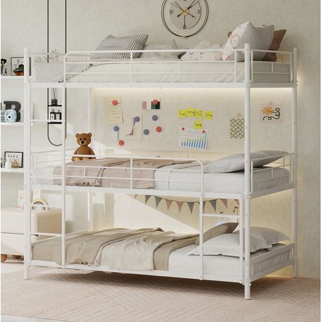 lit adulte couchage triple métal blanc gain de place OKMYHOME (1/5)