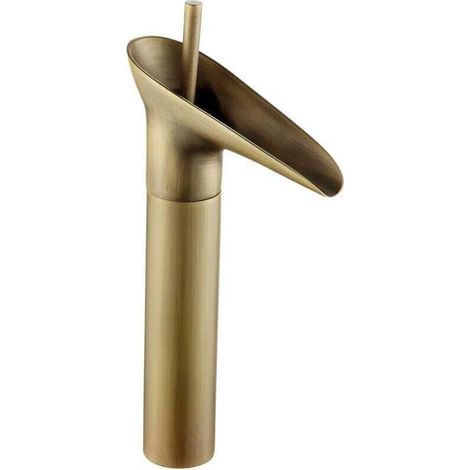 Robinet de salle de bain en bronze antique, robinet de lavabo cascade, mitigeur de lavabo haut à levier unique avec valve en céramique, G 3/8 (1/4)