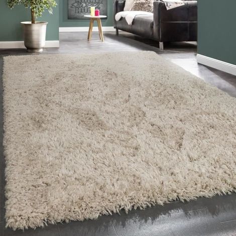 1 tapis poils hauts, moelleux flokati, beige uni 80x150 cm pour salon moderne (1/3)
