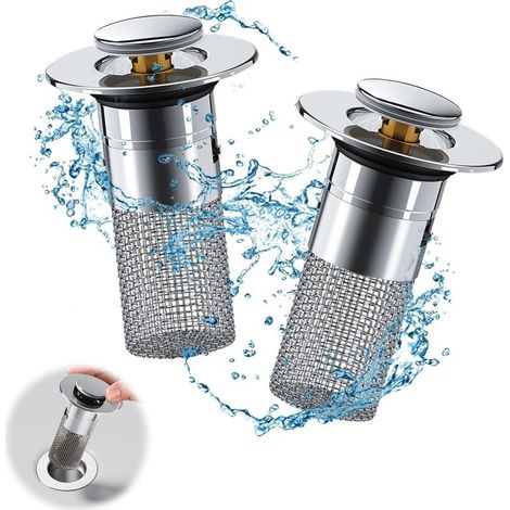 2 pièces Bonde de lavabo pour vidage 34-40mm, Bouchon de Vidange Amélioré Bouchon Evier Salle De Bain avec Tamis à Cheveux, Bouchon de vidage Tamis Amovible, Bouchon de vidage pour lavabos en sa (1/5)