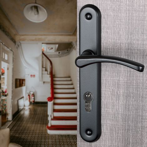 Ouvre&Déco – Poignées de porte EVA en aluminium noir mat – Lot de 2 – Entraxe 195 mm – Compatible serrure à cylindre – Installation facile (1/4)