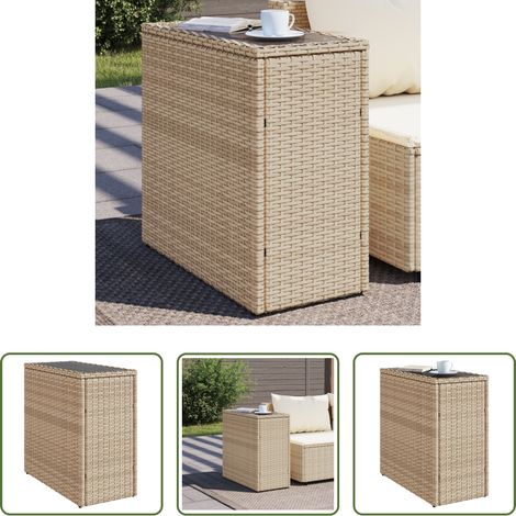 Glasplatte -  Garten-Beistelltisch Glasplatte Beige 58x27,5x55 cm Poly Rattan (1/5)