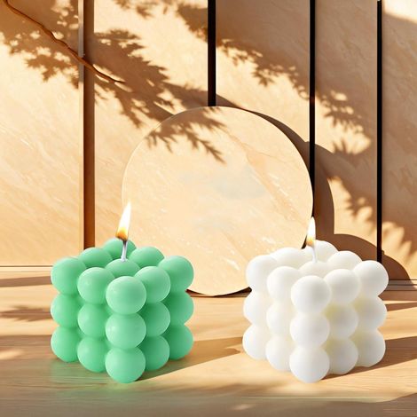 2er Set Bubble Kerzen, handgemacht, Sojawachs, Duftkerzen, Deko-Kerzen White+Green