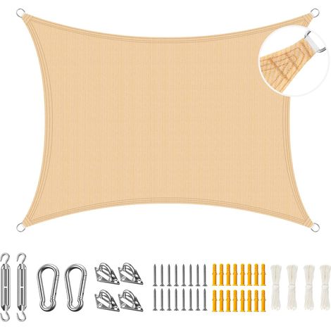 3.6x4.8m Voile d'ombrage avec Kit de Matériel, Rectangulaire Toile Ombrage Protection UV 95%, pour Terrasse Jardin Extérieur-Crème (1/5)