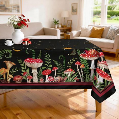 Pilze Frühling Tischdecke Rechteckig 140x180 cm Polyester Schwarz