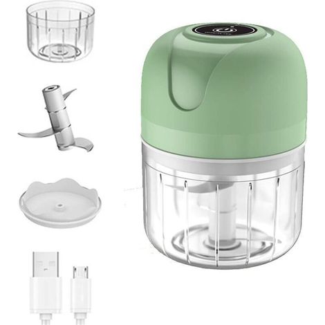 Mini hachoir à ail électrique, robot culinaire portable sans fil, mélangeur 250 ml Mini hachoir à ail pour ail, légumes, fruits, oignons, viande, salades, aliments pour bébés, condiments (Cyan 250ml) (1/4)