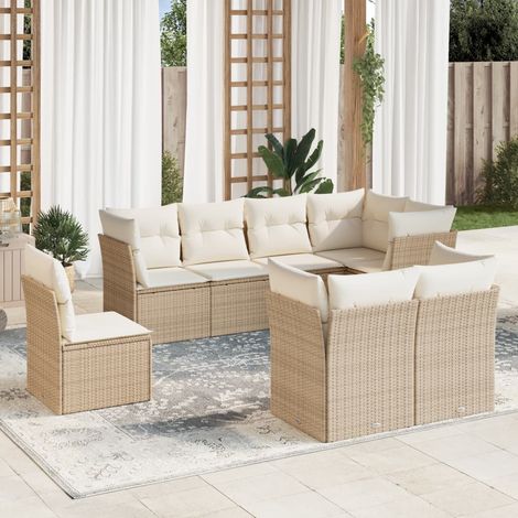 8-tlg. Garten-Sofagarnitur mit Kissen Beige Poly Rattan (1/3)