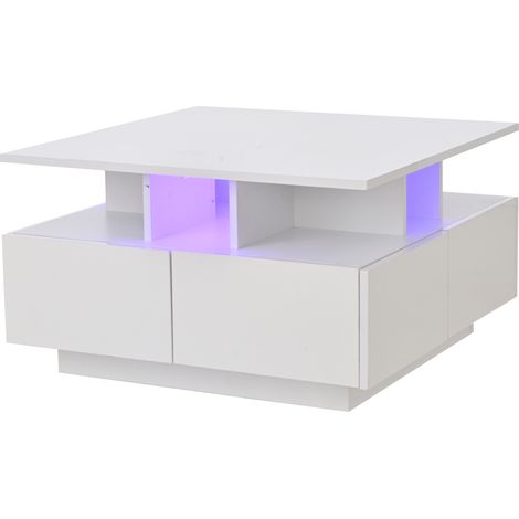 Tavolino da salotto bianco con LED e 4 cassetti 70 x 70 x 40 cm HOMVRA (1/5)