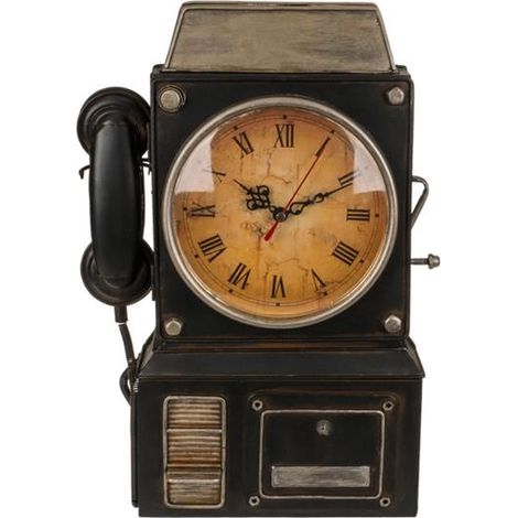 Pendule faux téléphone en métal – Dimensions 26 x 35.5 cm – Décoration intérieure vintage – Boîte à clé et tiroir de rangement – Out Of The Blue (1/5)