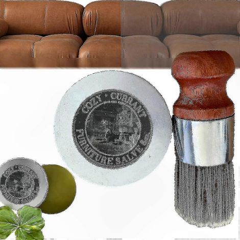 Kit d'entretien cuir et bois pour meubles, baume nourrissant et brosse applicatrice (1/5)
