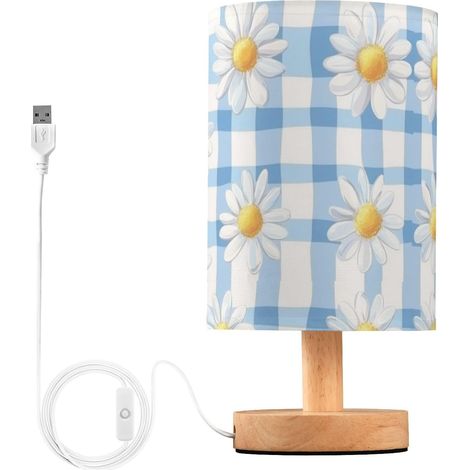 Lampes de table en damier bleu et blanc marguerites pour bureau (1/5)
