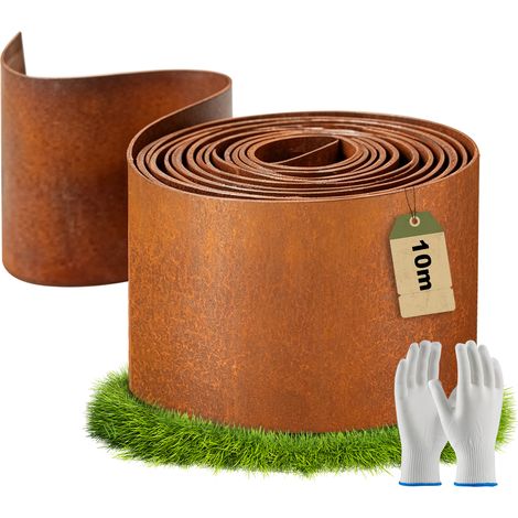 Bordure de jardin flexible 10M en Acier Corten – Hauteur 15.5 cm – Épaisseur 0.3mm – avec une paire de gants - Résistante aux intempéries (1/5)