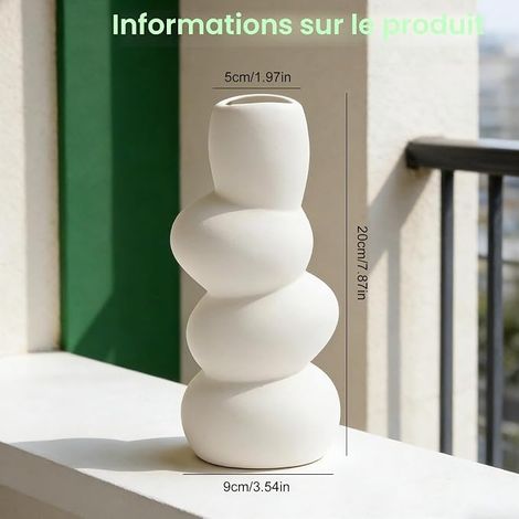 Vase en céramique Blanc – Vase Effet Pierre 20 cm, Vase Design pour Pampas et Fleurs séchées, Vase Fleurs fraîches, Vase décoration Salon, intérieure, Style scandinave (1/4)