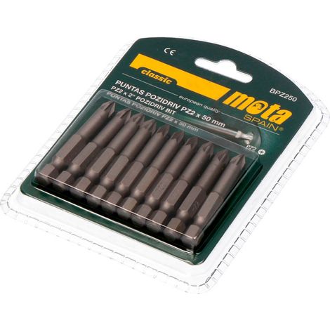 Puntas pozidrive pz2 x 50 mm ¼ pulg acero, 10 uds (1/2)